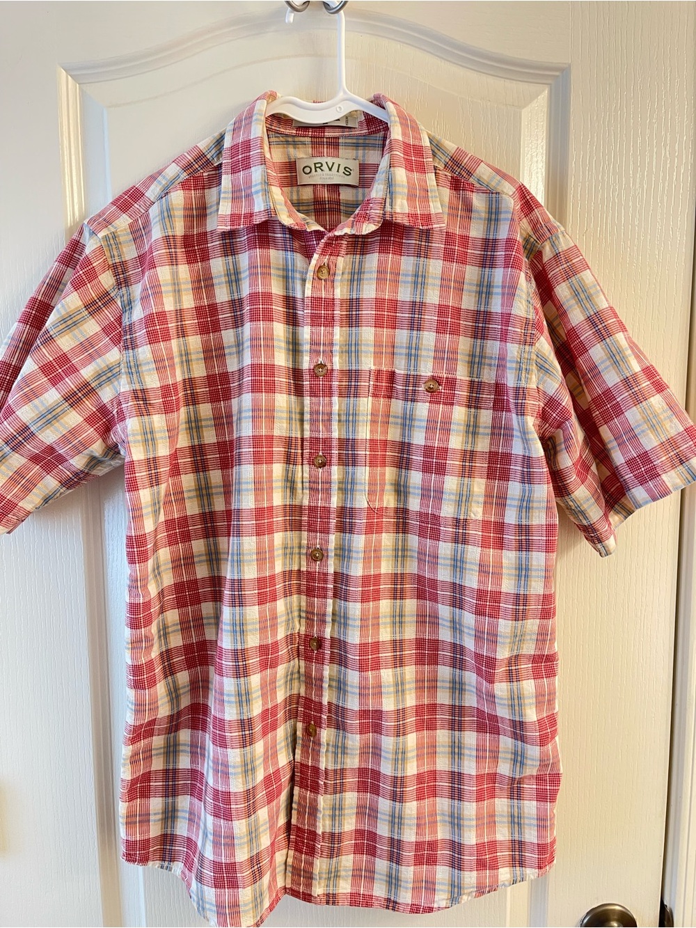 Orvis Red and White Plaid Short-Sleeve Button-Down Shirt